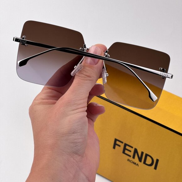 Fendi FIRST Sunglasses – Palladium Square Rimless Gradient Brown FE4082US 16Z - Picture 2 of 11